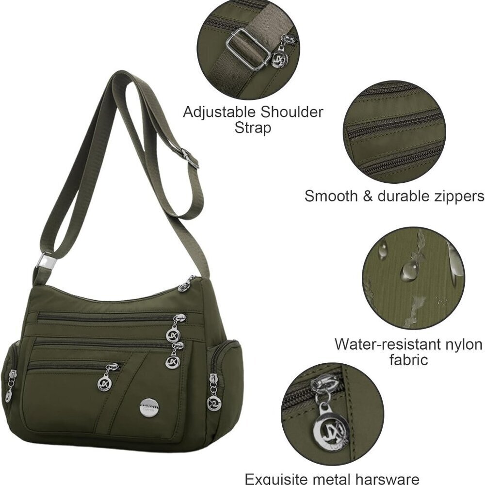 Nylon Crossbody Bag Women Waterproof Multi Pocket Travel Shoulder Handbag - Picture 3 of 7